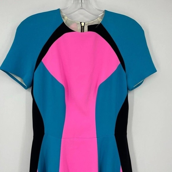 ALINA GERMAN Womens M Color Block Short Sleeve Fit And Flare Dress Silk … - Picture 3 of 8